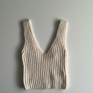 Knit V-Neck Crop Tank Top - Cream